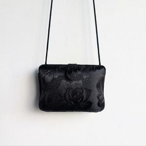 Black Satin Floral Shoulder Bag / Purse